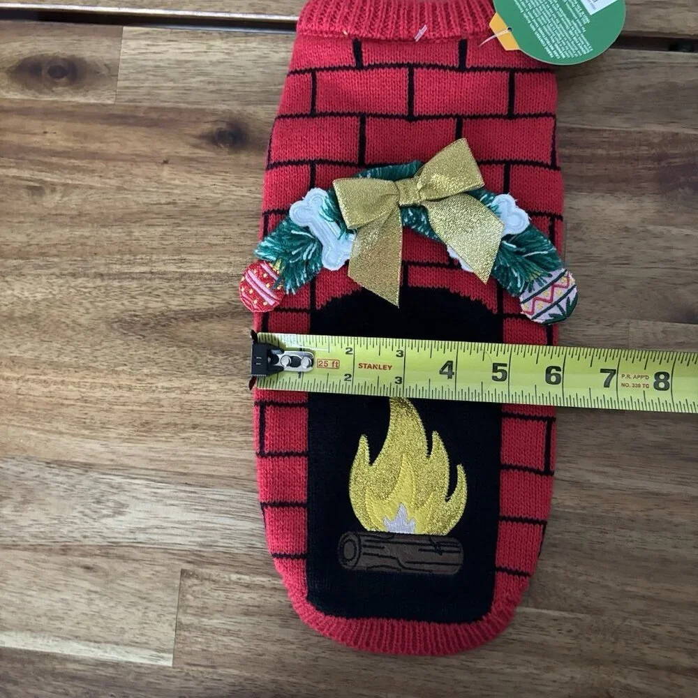 Merry &‎ Bright Holiday Dog “Ugly Sweater” Fireplace Xmas Pet Apparel XS NWT